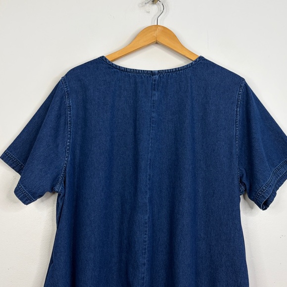 Chambray Dress Womens 2X Blue Jean Embroidered Floral Short Sleeve Prairie Midi - Picture 4 of 13